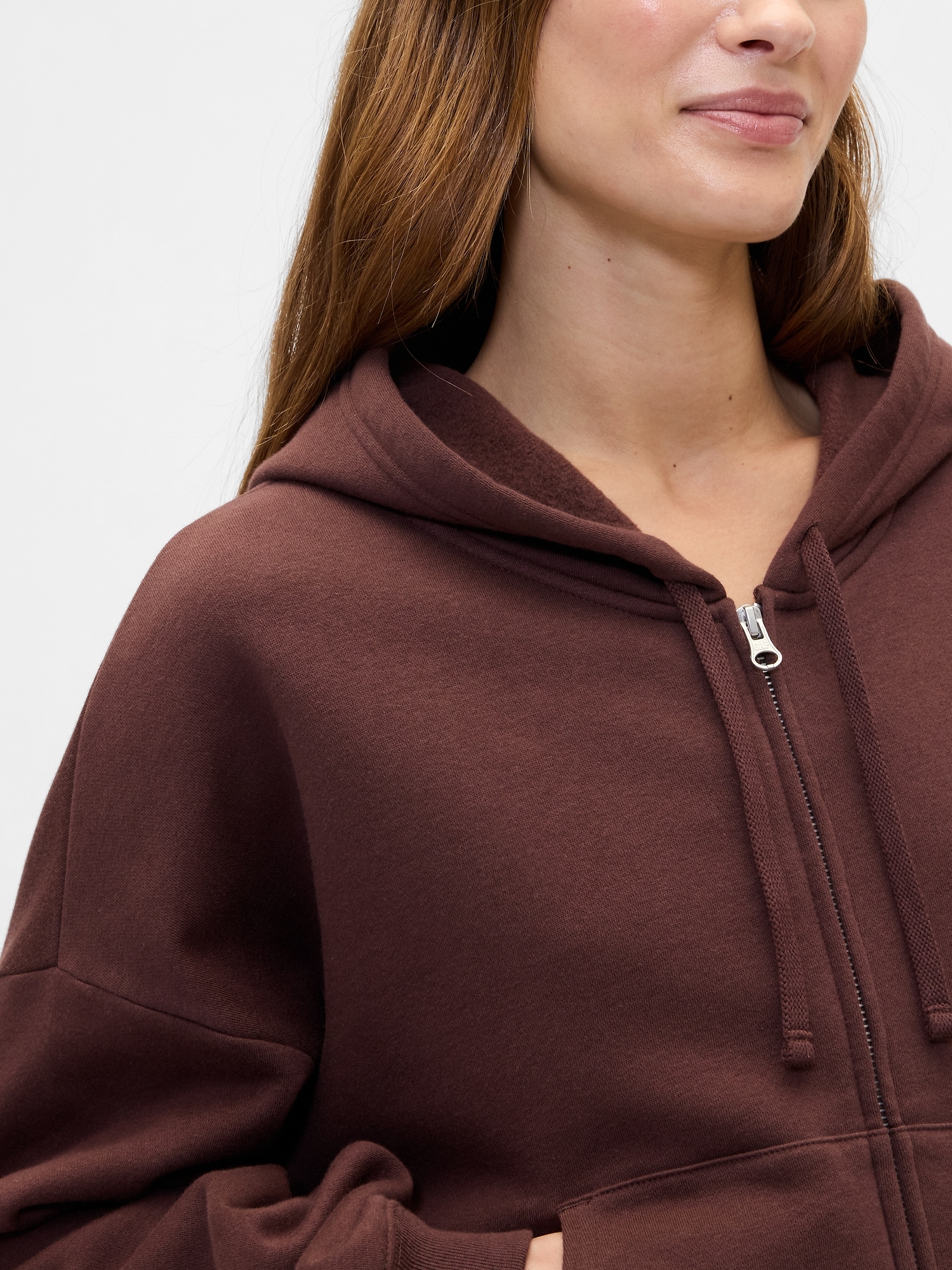 Gap Factory Relaxed Cropped Fleece Zip Hoodie In Brown