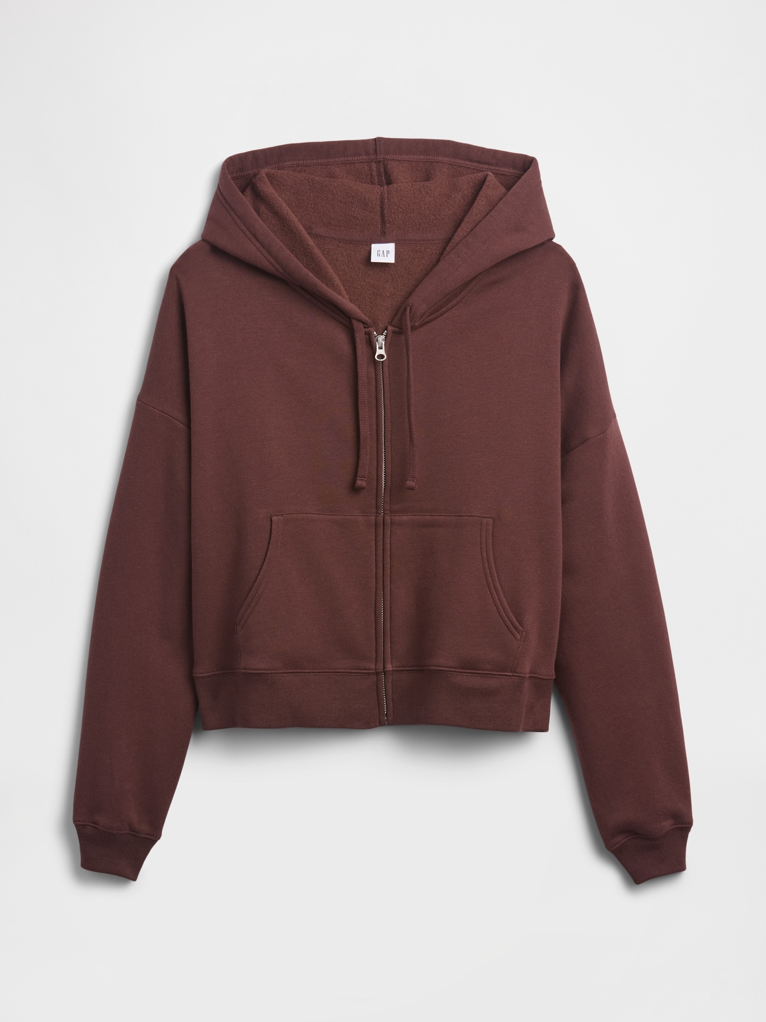 Gap Factory Relaxed Cropped Fleece Zip Hoodie In Brown