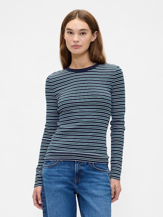 Image number 1 showing, Ribbed Stripe Crewneck T-Shirt