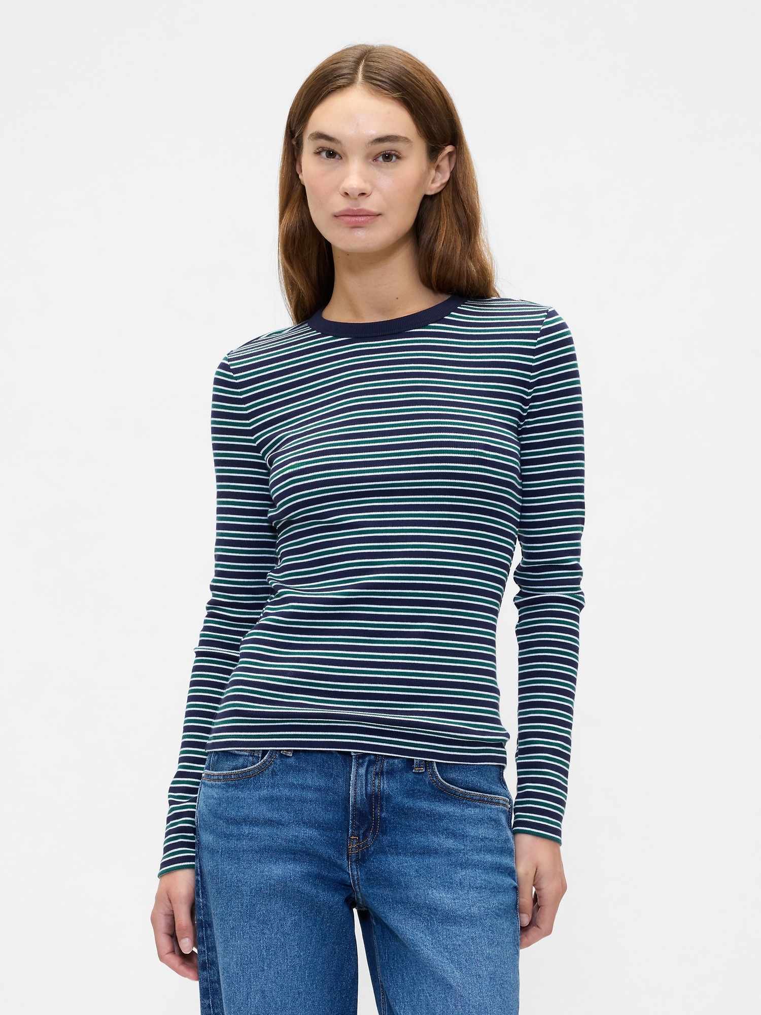 Ribbed Stripe Crewneck T-Shirt