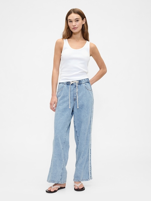 Image number 1 showing, High Rise Pull-On Stripe Wide-Leg Jeans