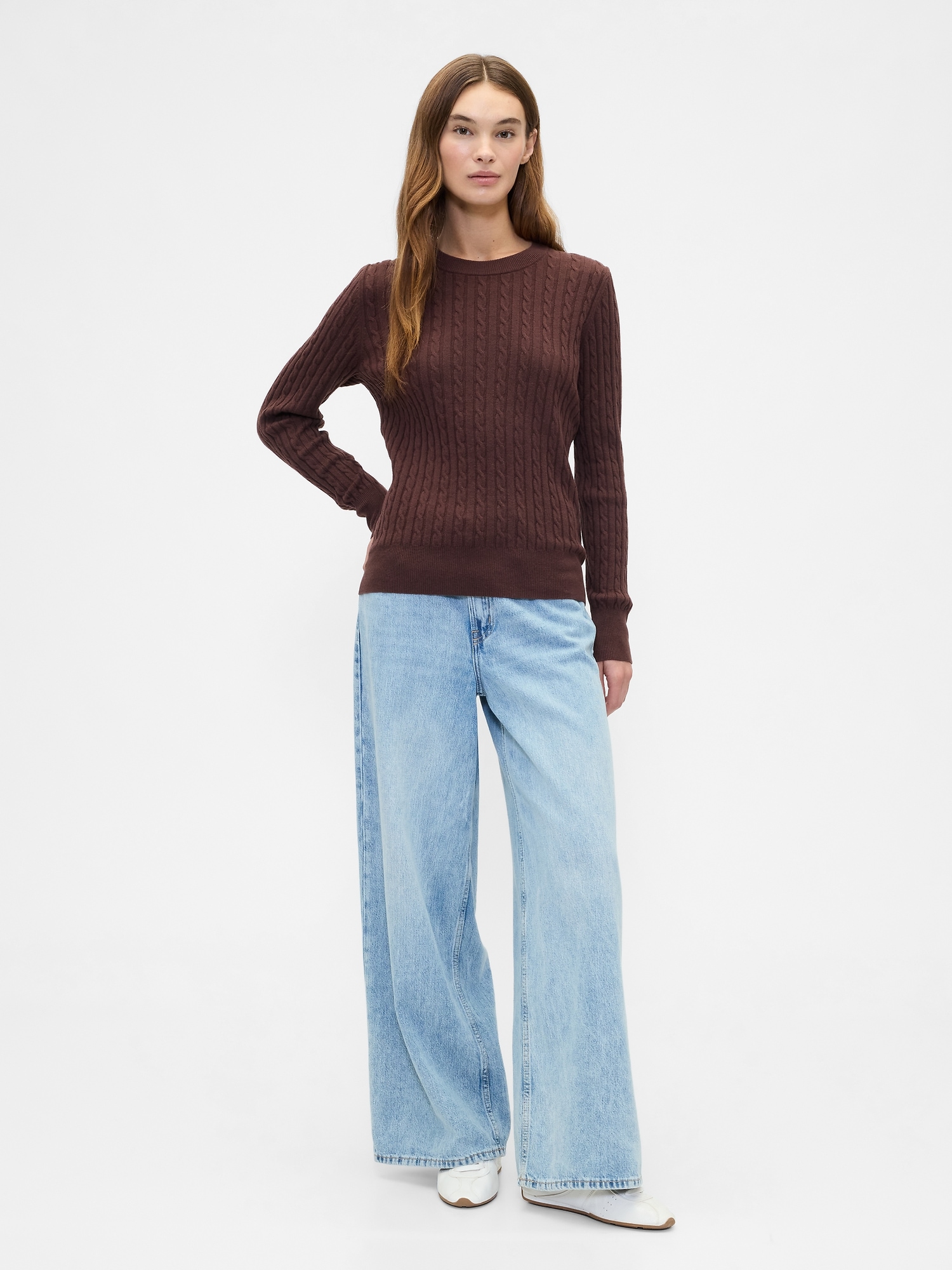 Gap Factory Cashsoft Cable-knit Crewneck Sweater In Brown