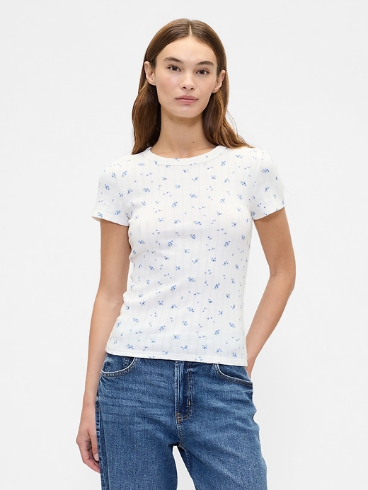 Image number 1 showing, Ribbed Print Pointelle Crewneck T-Shirt