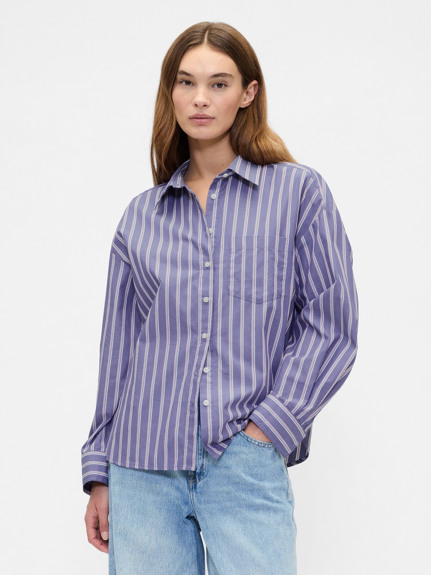 Oversized Shirt in Poplin - Blue