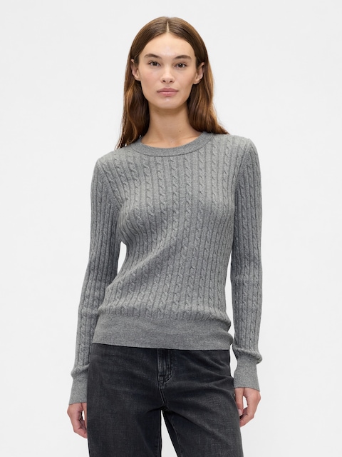 CashSoft Cable-Knit Crewneck Sweater - Cashsoft Cable