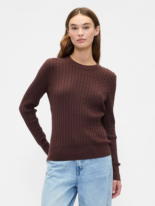 Image number 1 showing, CashSoft Cable-Knit Crewneck Sweater