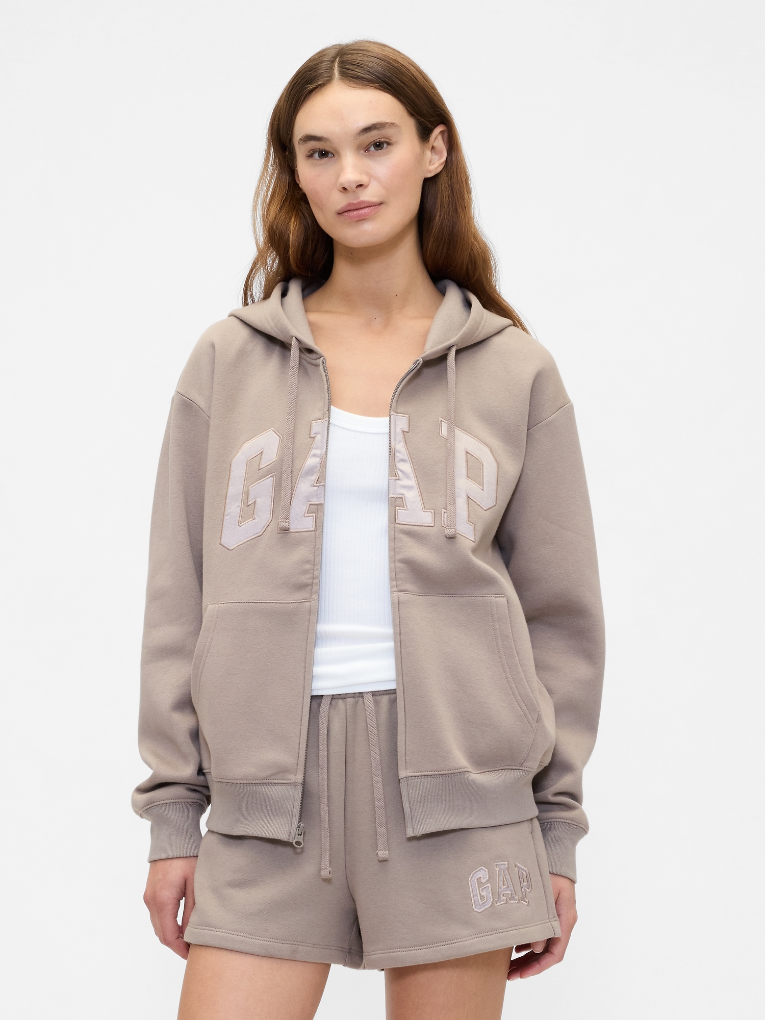 Relaxed Gap Logo Zip Hoodie - Medium Cool Brown
