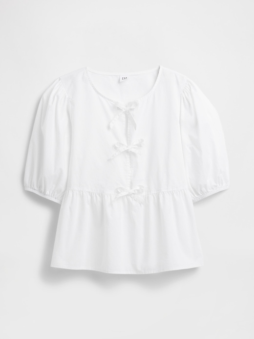 Image number 5 showing, Poplin Puff Sleeve Tie-Front Top