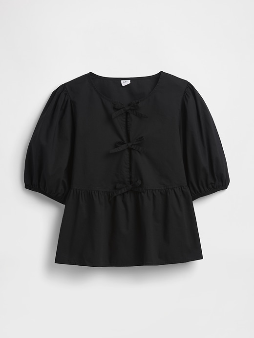 Image number 5 showing, Poplin Puff Sleeve Tie-Front Top