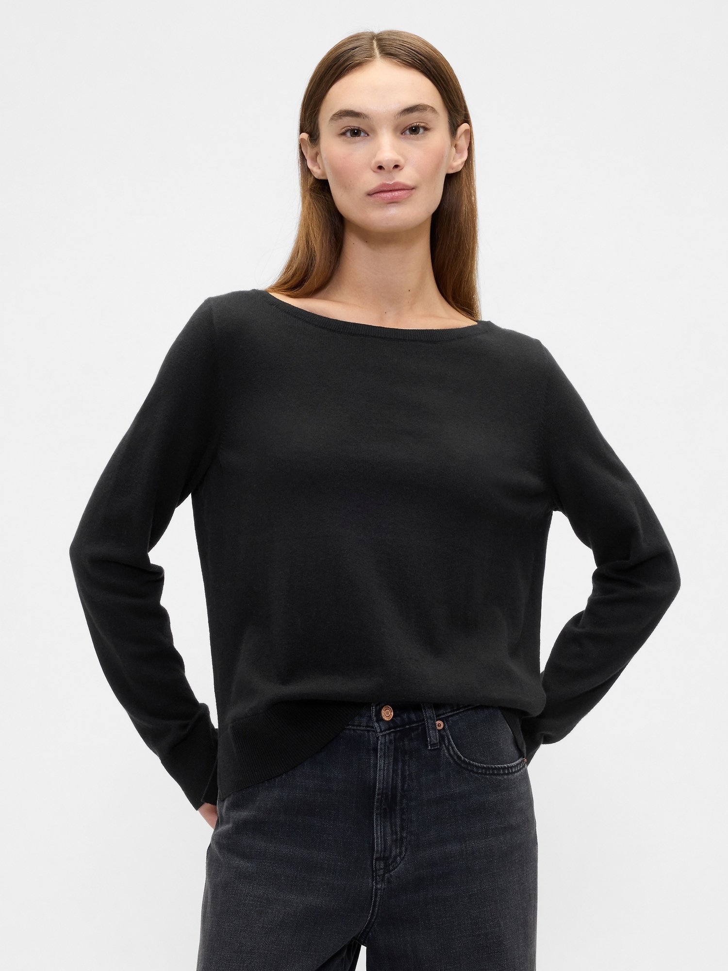 Relaxed Boatneck Sweater - Black