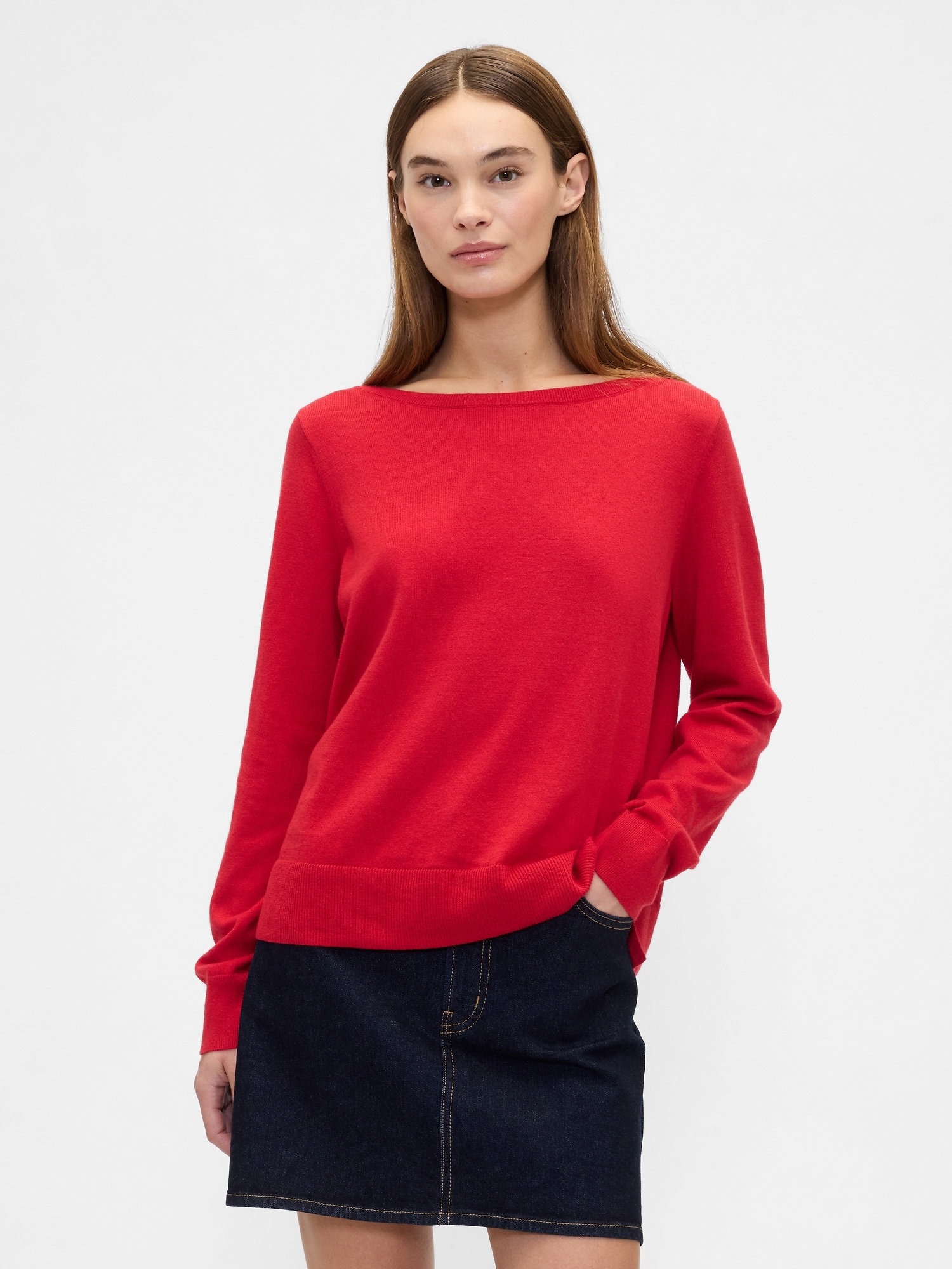 Relaxed Boatneck Sweater - Red