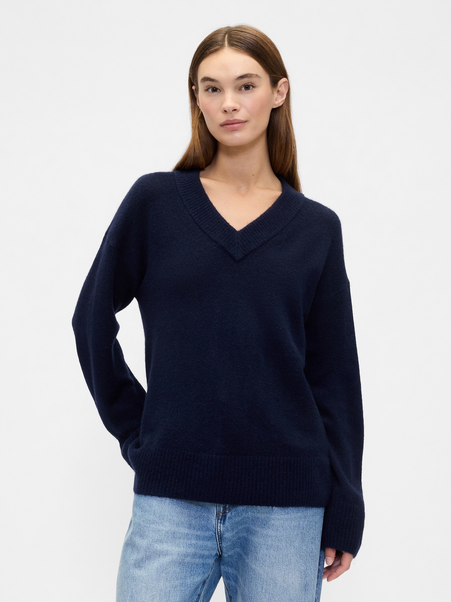Oversized V-Neck Sweater - Blue