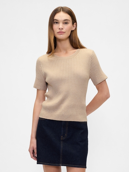 Image number 1 showing, CashSoft Ribbed Crewneck T-Shirt