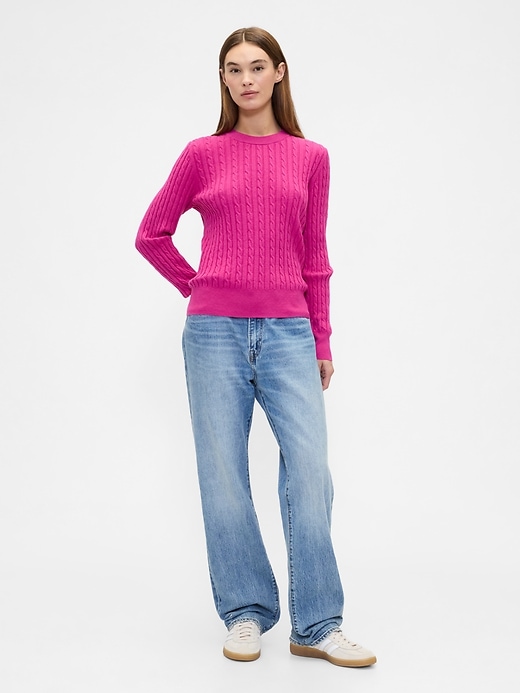 Image number 3 showing, CashSoft Cable-Knit Crewneck Sweater