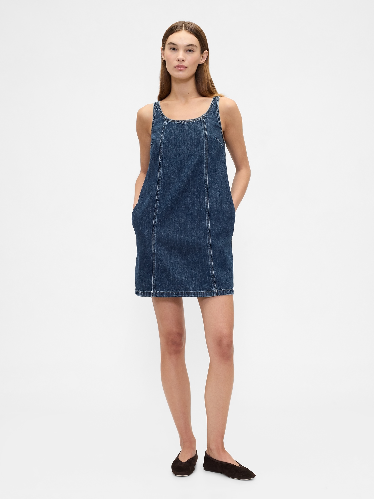 Denim Scoopneck Mini Dress - Medium Wash