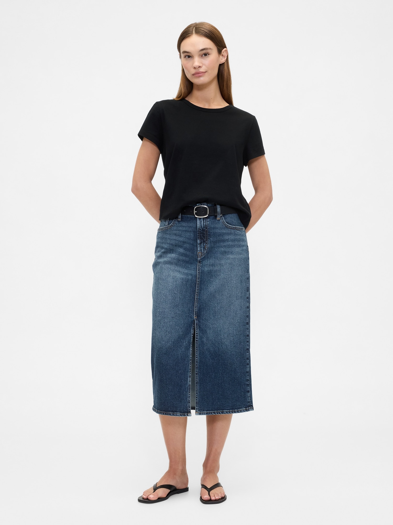 Denim Midi Pencil Skirt - Medium Indigo