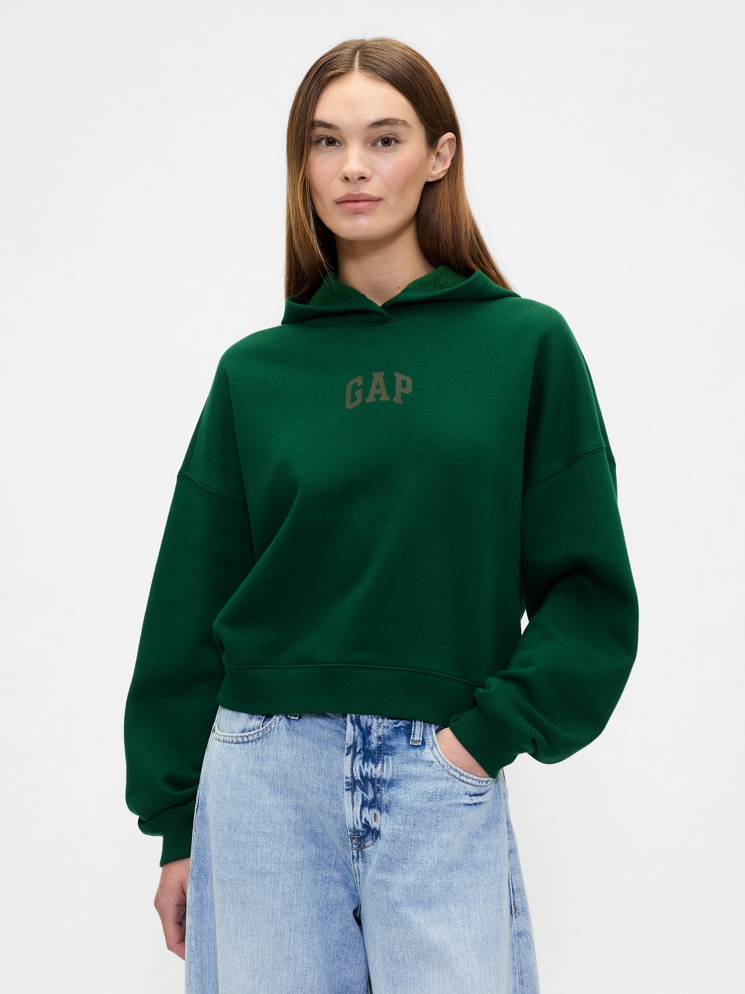 Relaxed Gap Mini-Logo Cropped Hoodie - Green