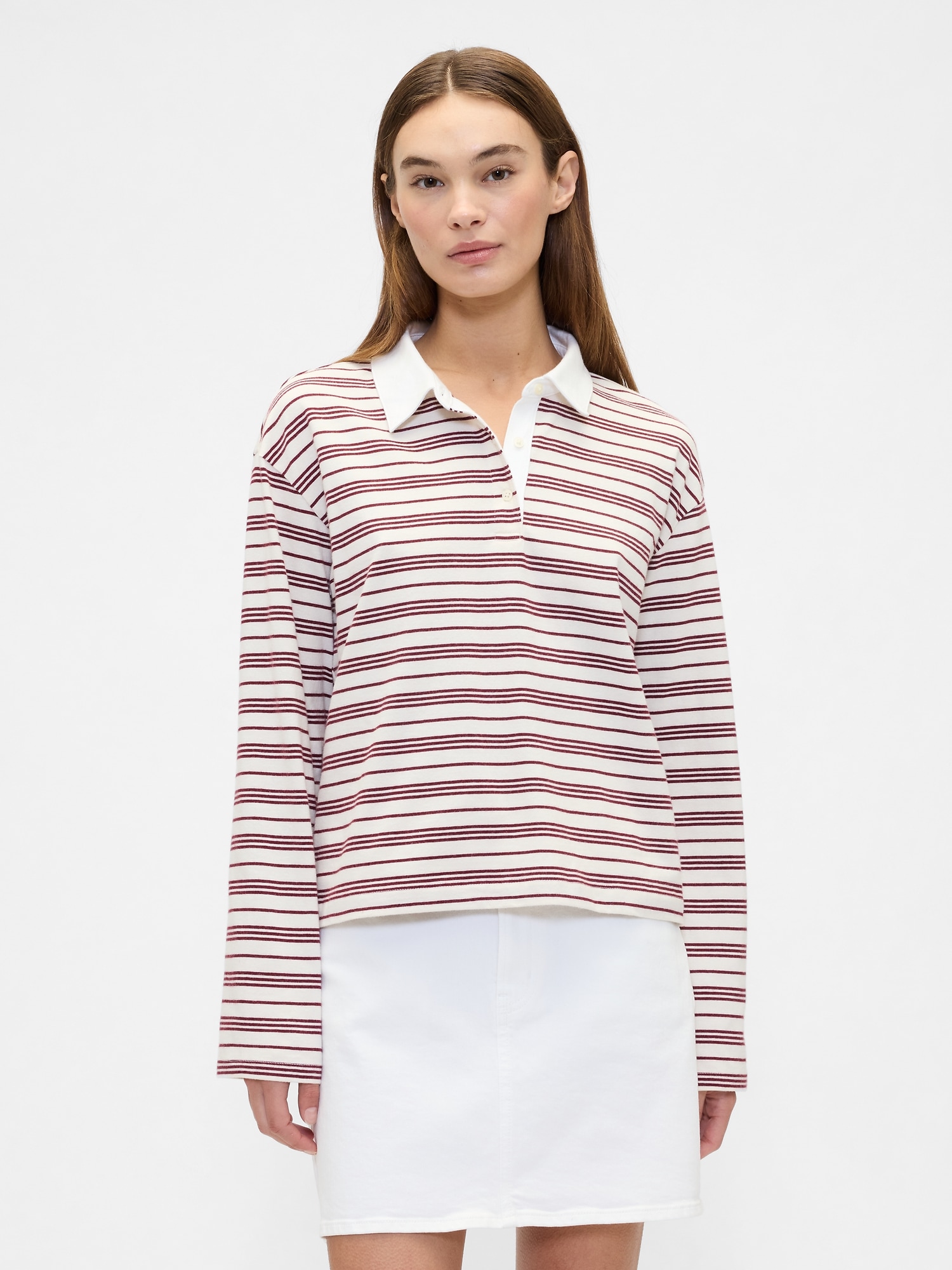 Oversized Stripe Rugby Polo Shirt - Red Delicious Stripe