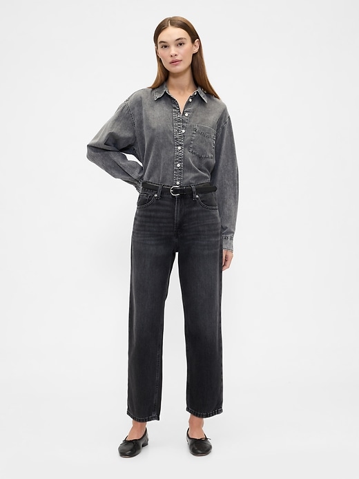 Image number 1 showing, Mid Rise SuperSoft Relaxed Straight Crop Jeans
