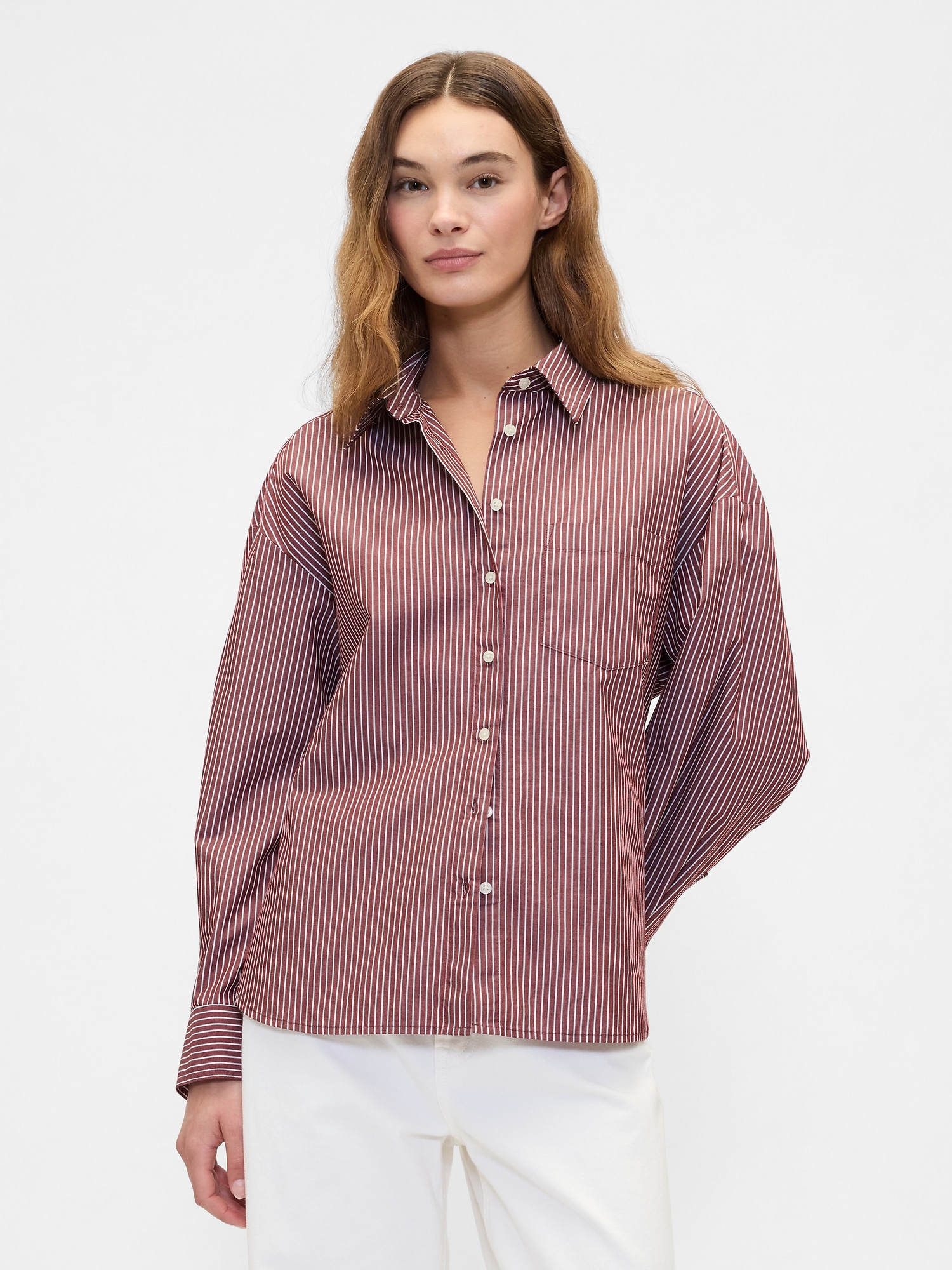 Oversized Shirt in Poplin - Red