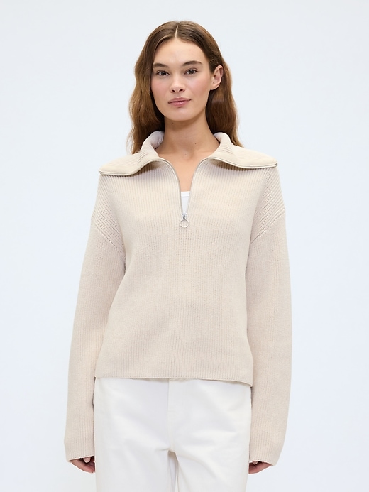 Image number 1 showing, Relaxed Ribbed Quarter-Zip Cardigan