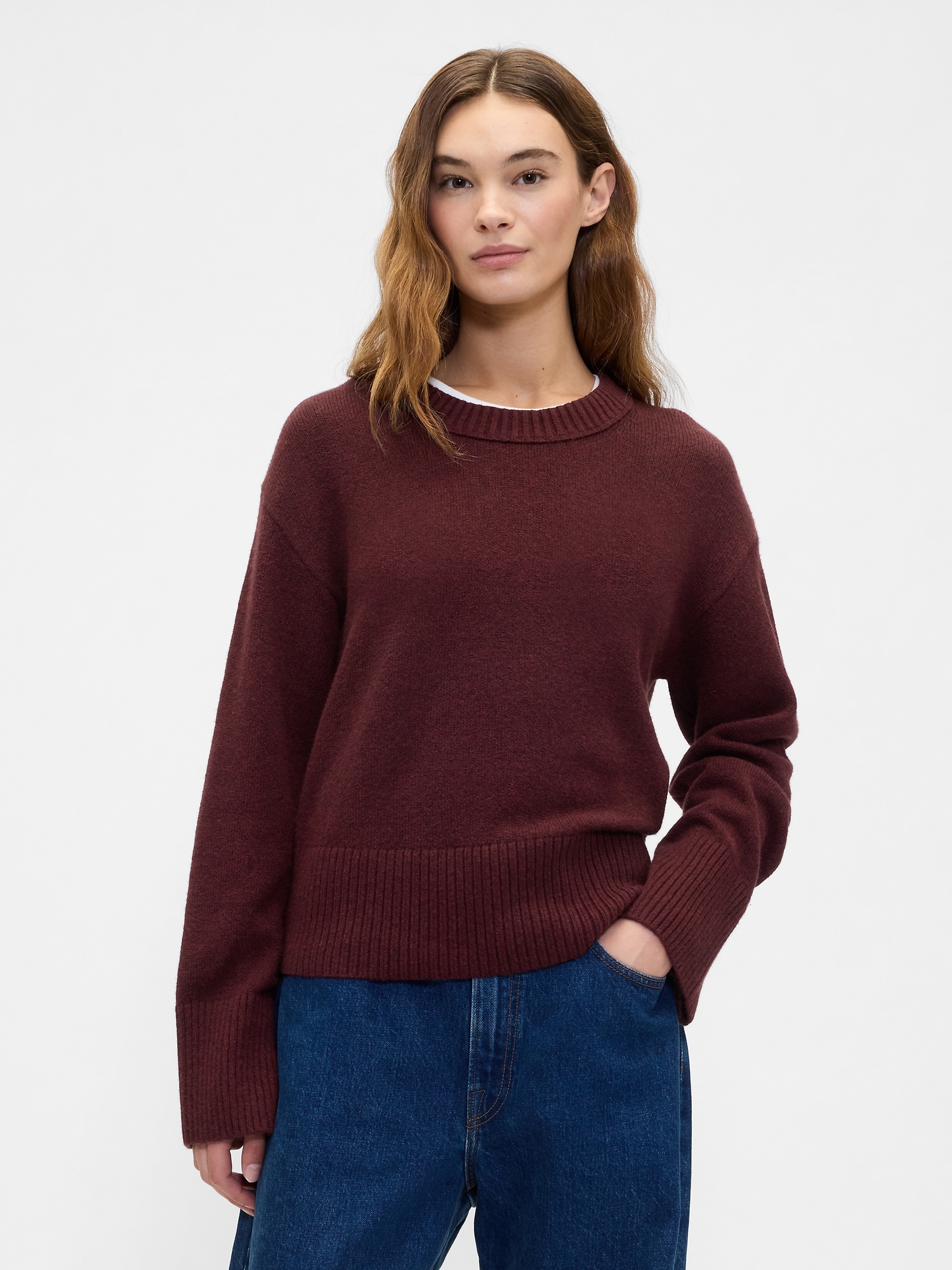 CashSoft Relaxed Crewneck Sweater - Deep Rouge Heather