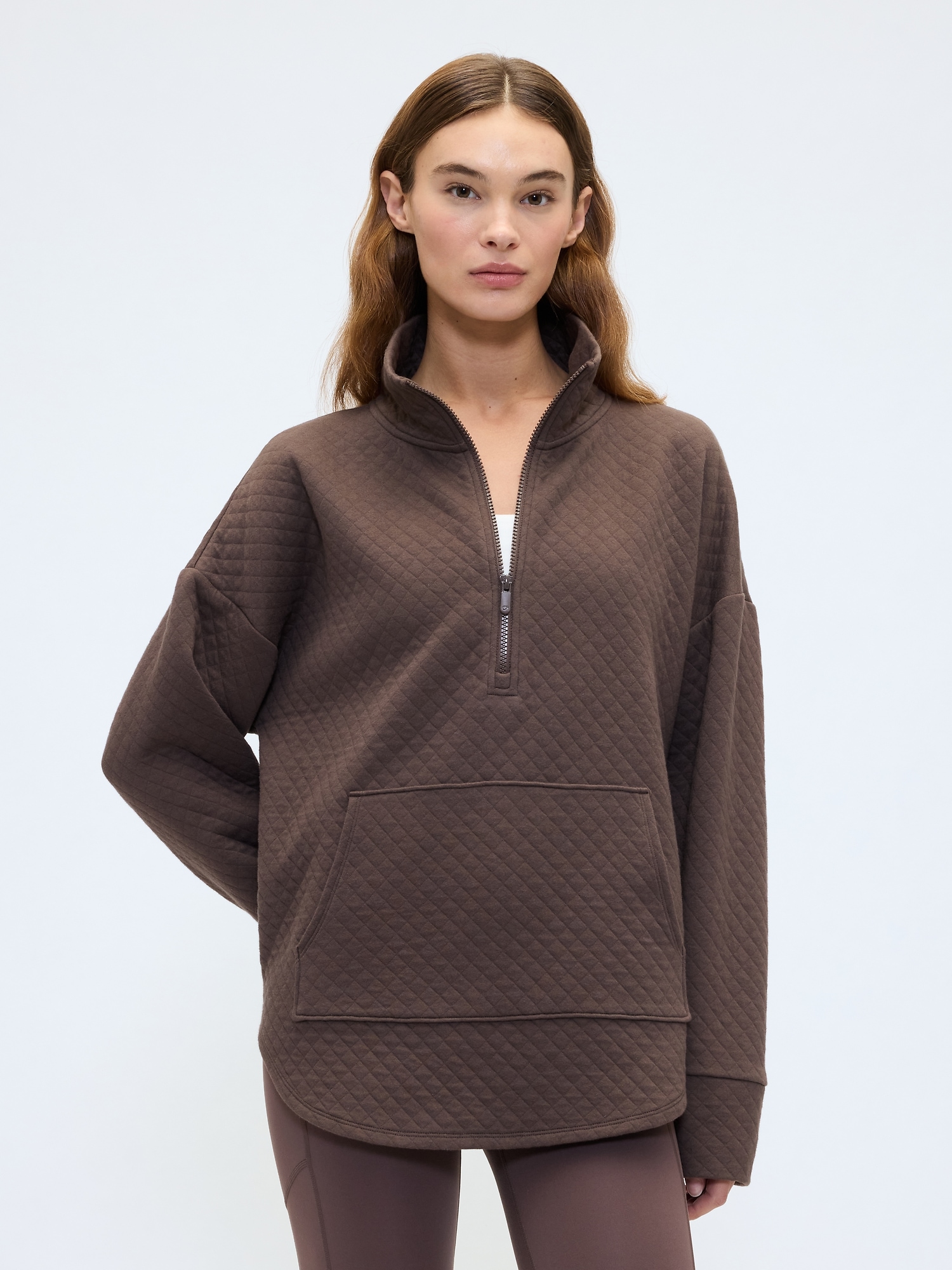 GapFit Oversized Quilted Quarter-Zip Jacket - New Brown