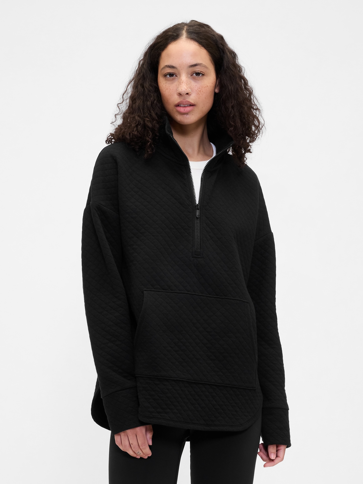 GapFit Oversized Quilted Quarter-Zip Jacket - Black