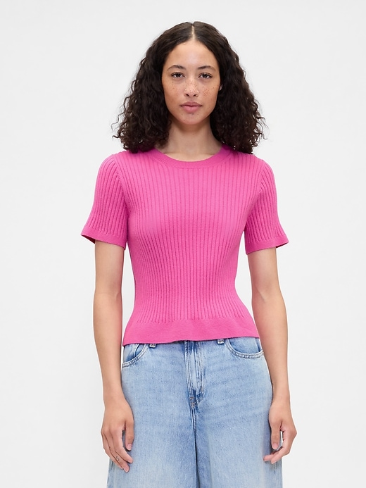 Image number 1 showing, CashSoft Ribbed Crewneck T-Shirt
