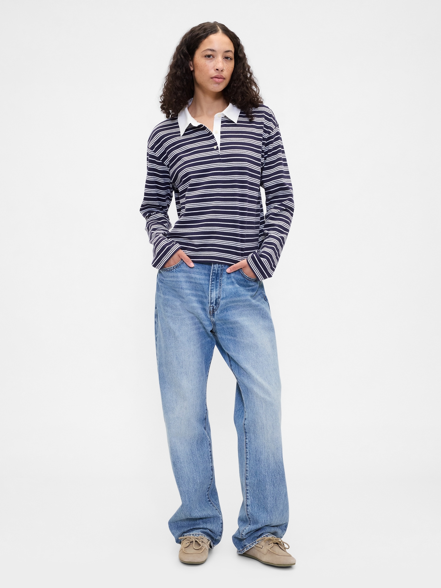 Gap Factory Oversized Stripe Rugby Polo Shirt Shirt In Blue