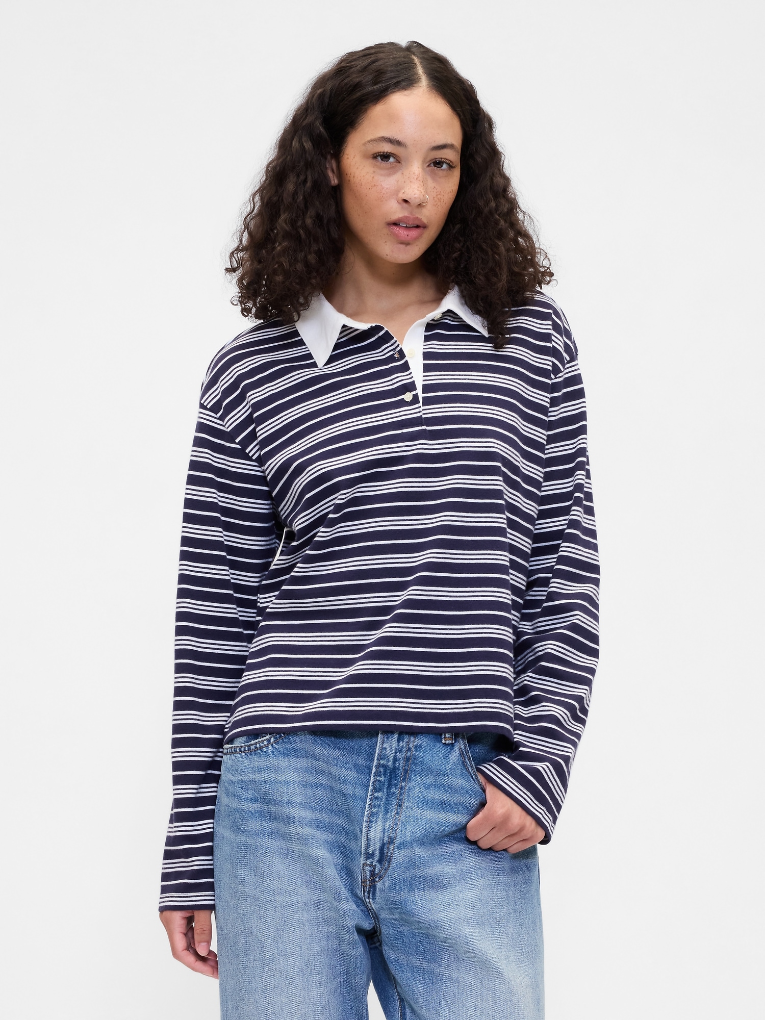 Oversized Stripe Rugby Polo Shirt