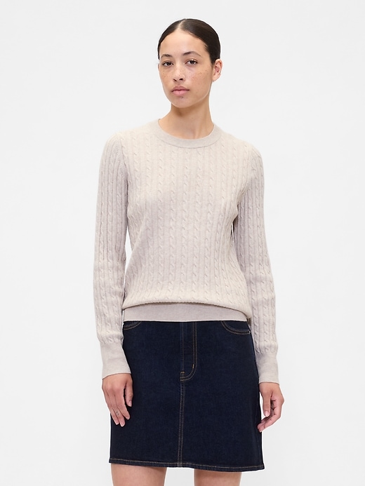 Image number 1 showing, CashSoft Cable-Knit Crewneck Sweater