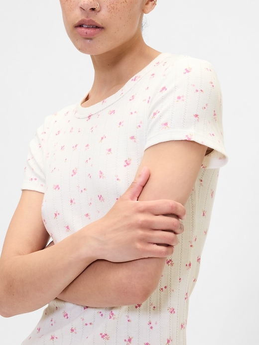 Image number 4 showing, Ribbed Print Pointelle Crewneck T-Shirt