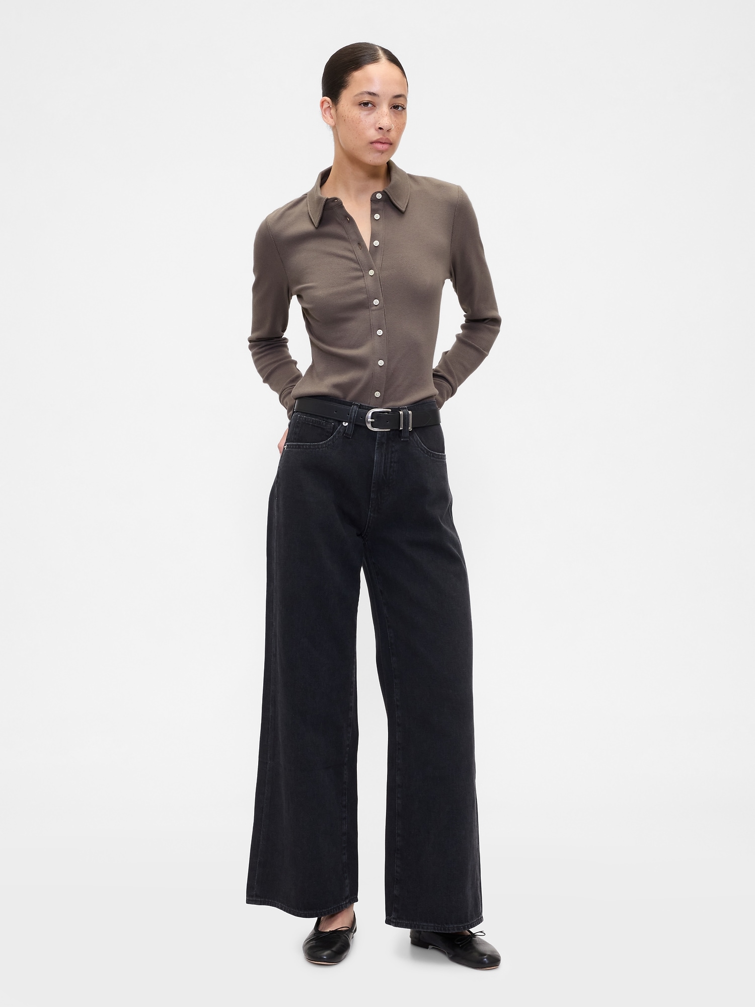 Gap Factory Ribbed Shirt In Brown