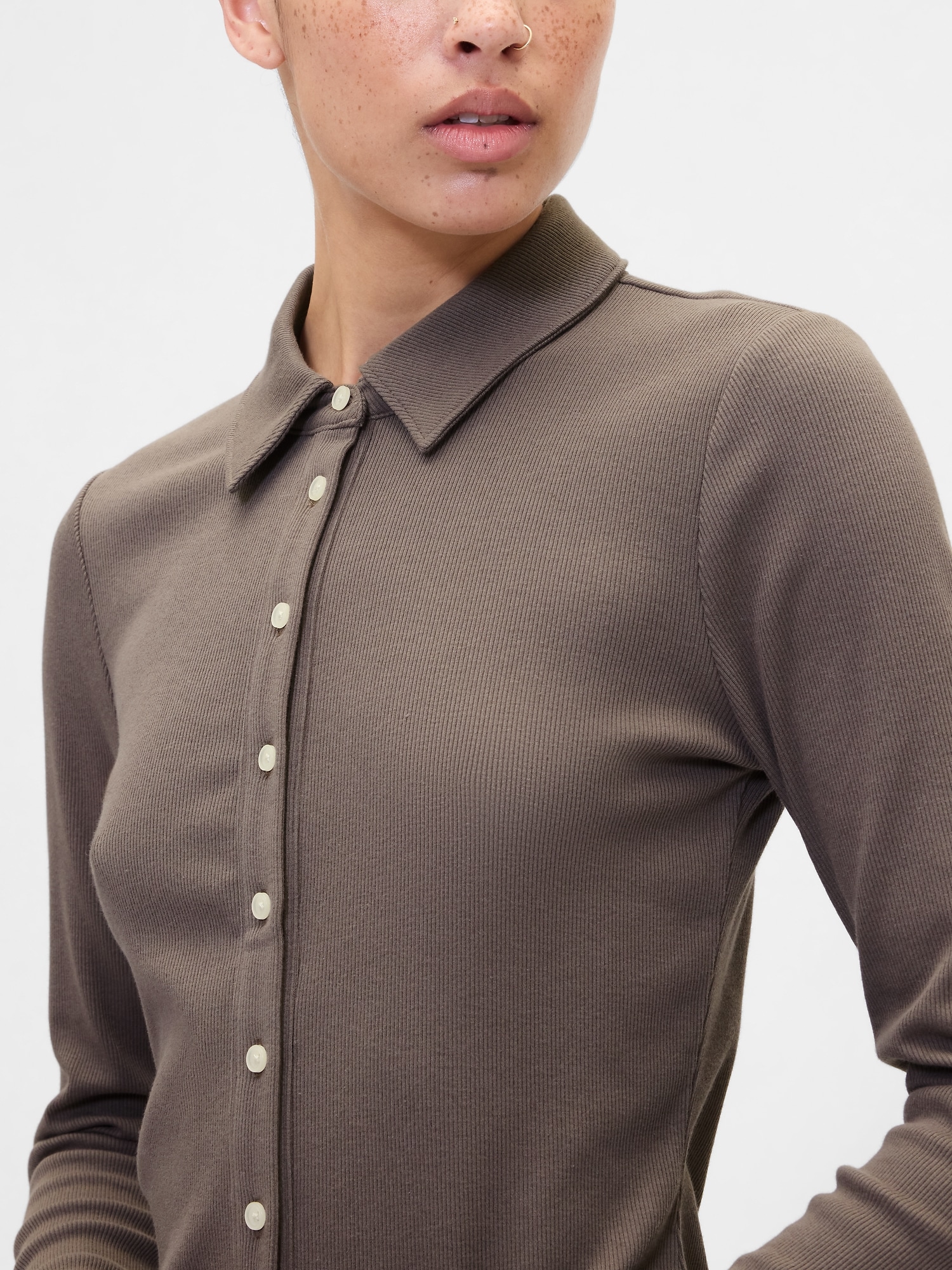Gap Factory Ribbed Shirt In Brown
