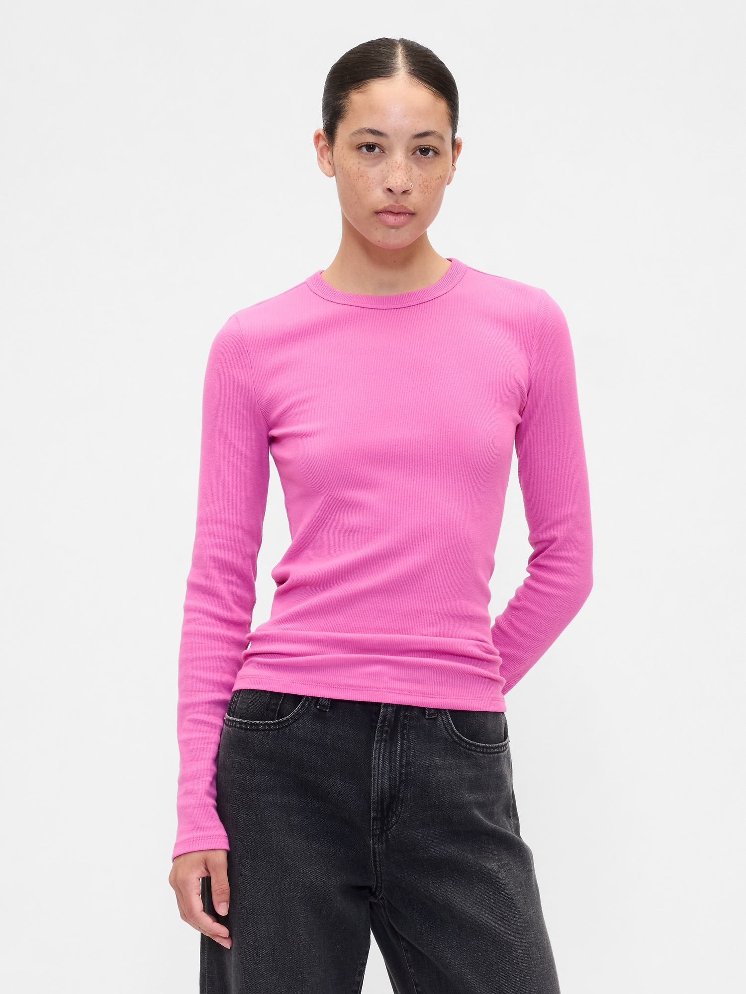 Essential Ribbed Crewneck T-Shirt - Standout Pink
