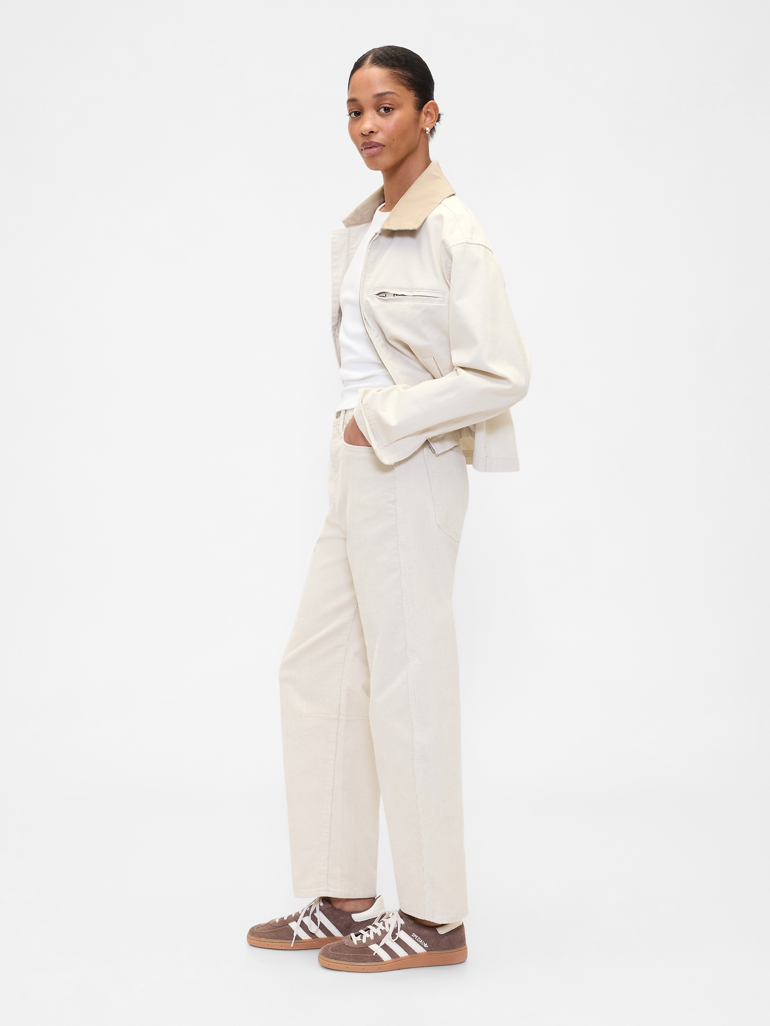 Gap Factory High Rise Barrel Corduroy Pants In White