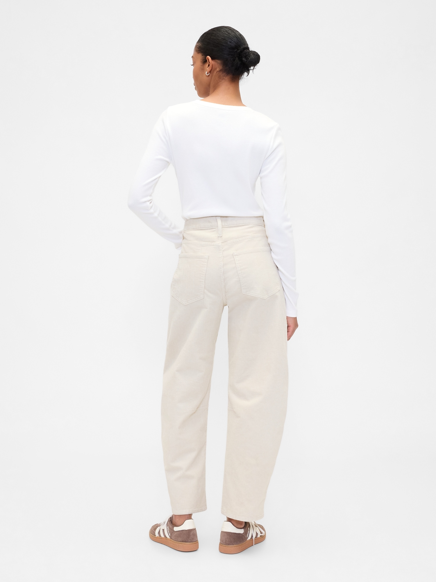 Gap Factory High Rise Barrel Corduroy Pants In White