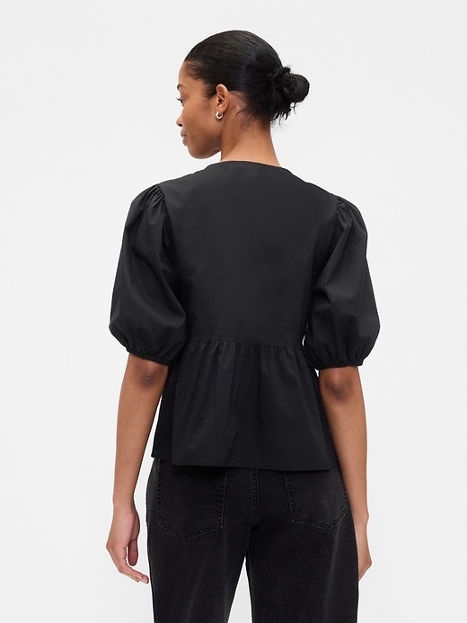 Image number 2 showing, Poplin Puff Sleeve Tie-Front Top