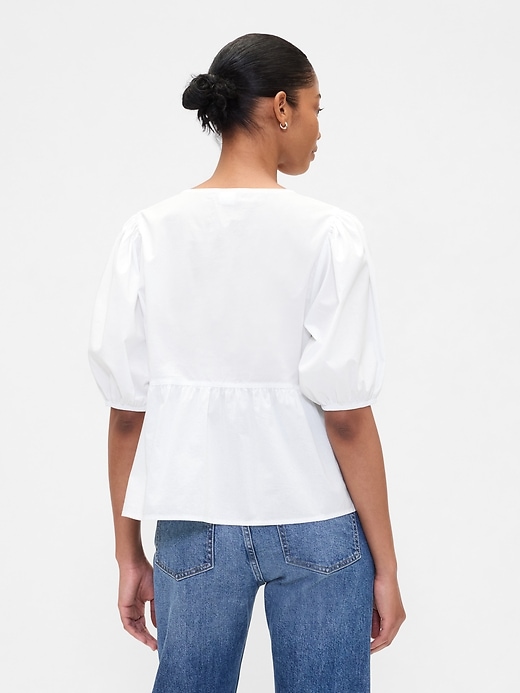 Image number 2 showing, Poplin Puff Sleeve Tie-Front Top