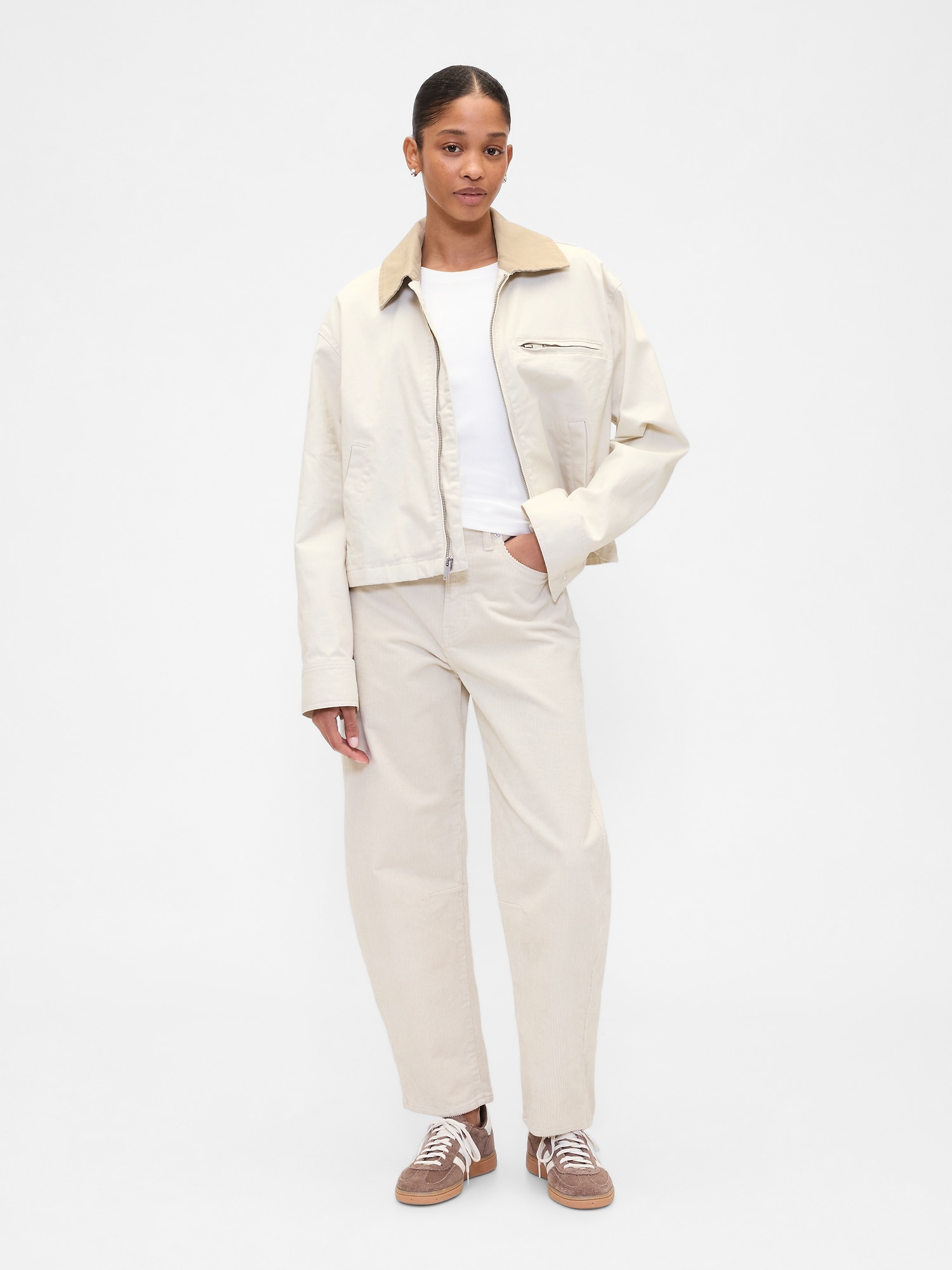 High Rise Barrel Corduroy Pants - Tan Chino