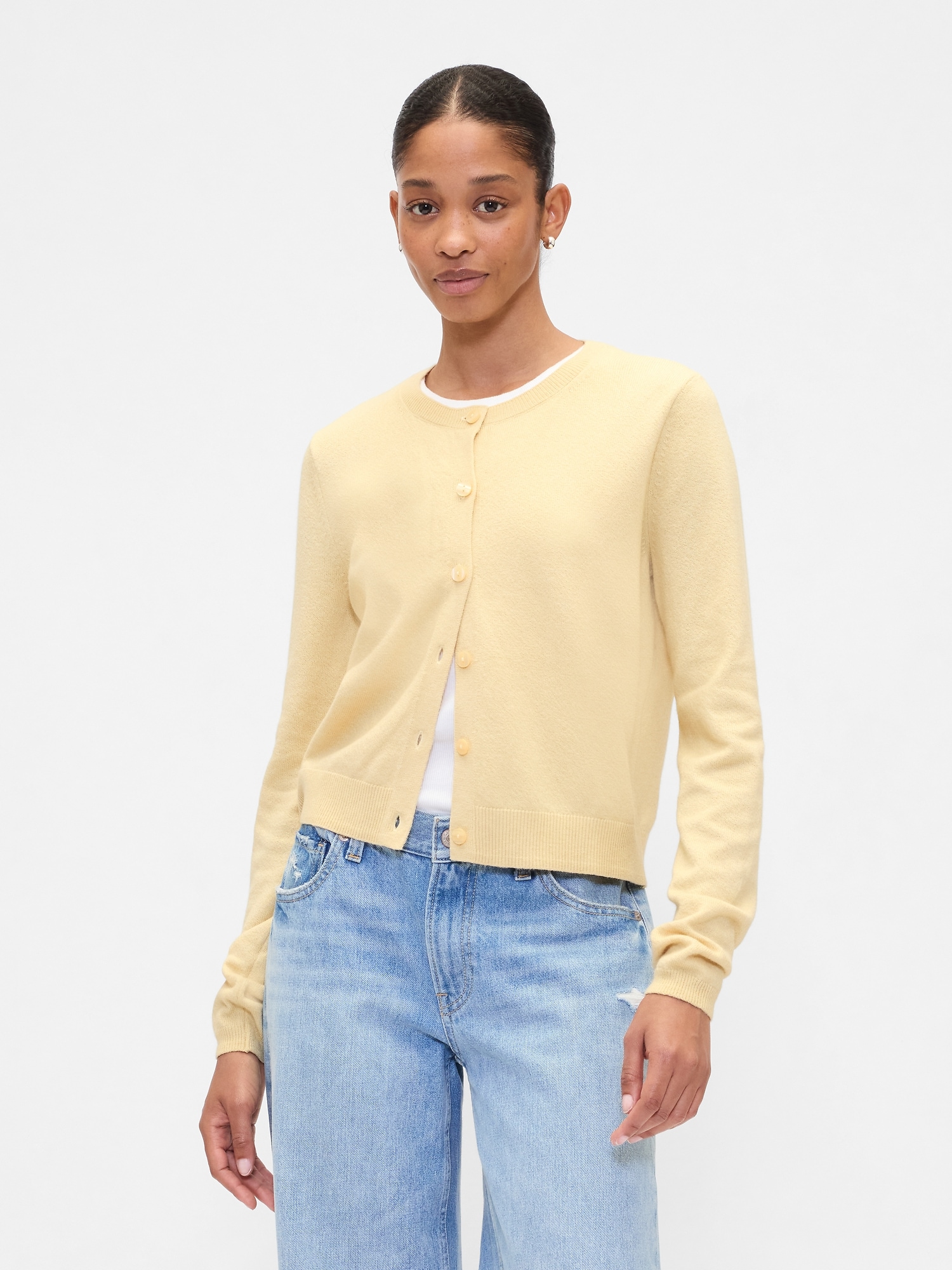 Cashsoft Crewneck Cardigan - Wheat Gold