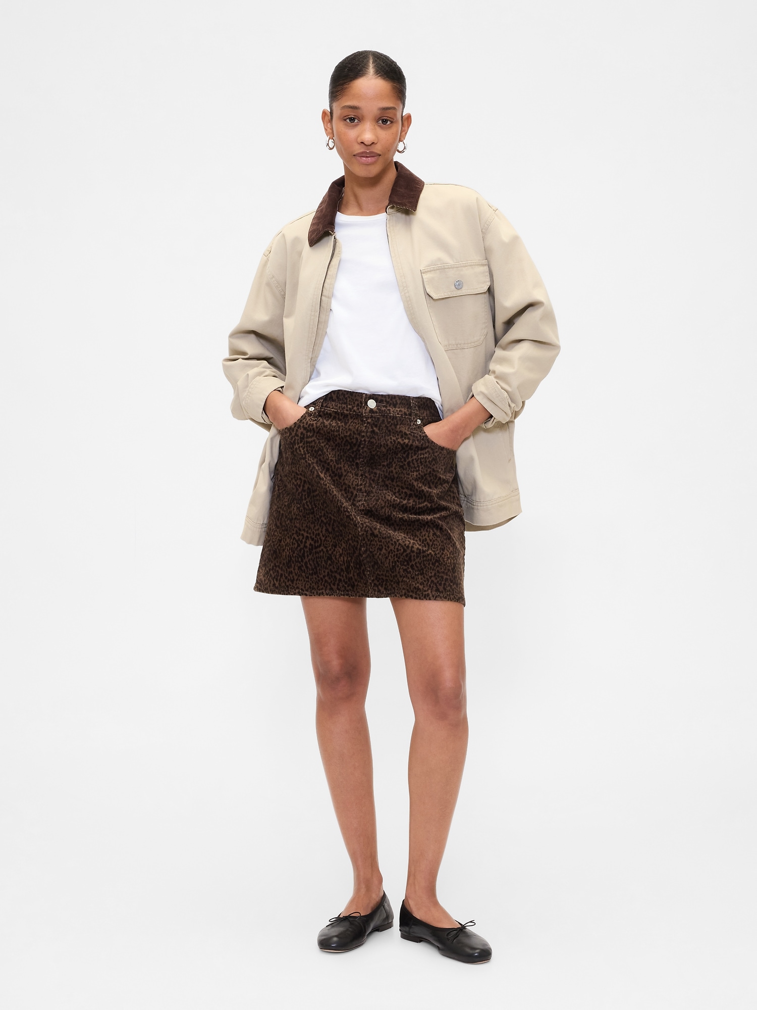 Corduroy Mini Skirt - Leopard