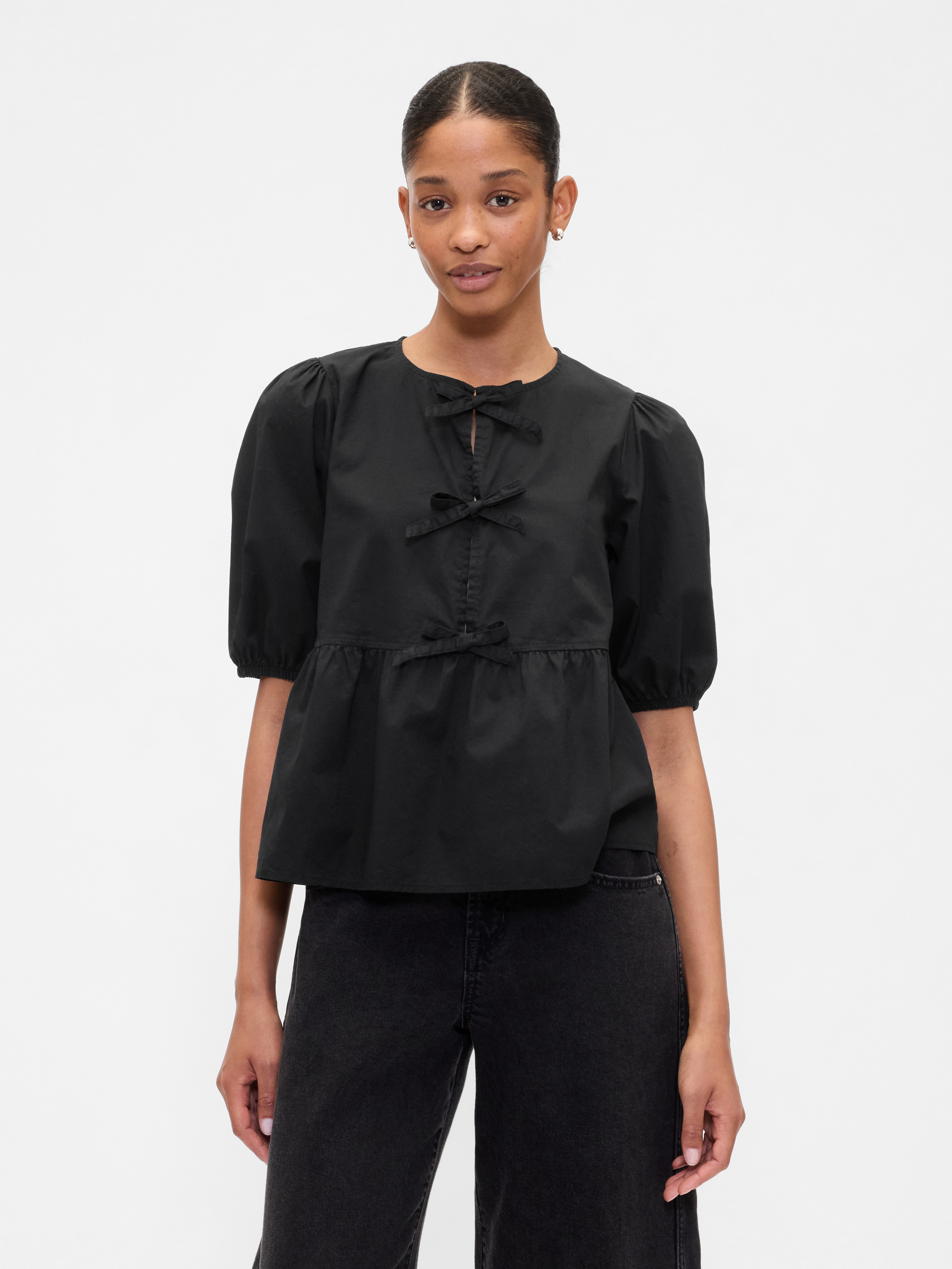 Poplin Puff Sleeve Tie-Front Top | Gap Factory