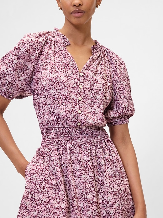 Image number 3 showing, Relaxed Smocked Splitneck Mini Dress