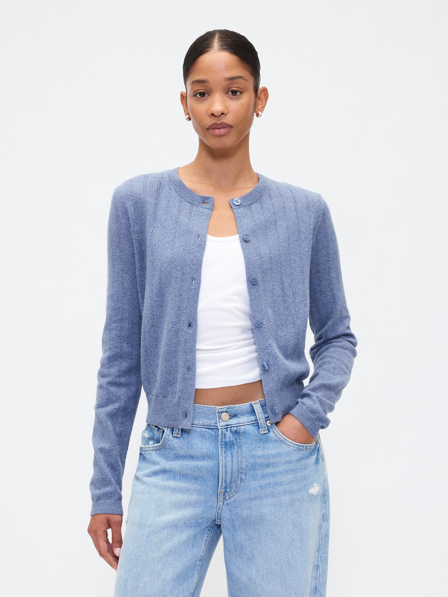 CashSoft Pointelle Cardigan - Blue Bell