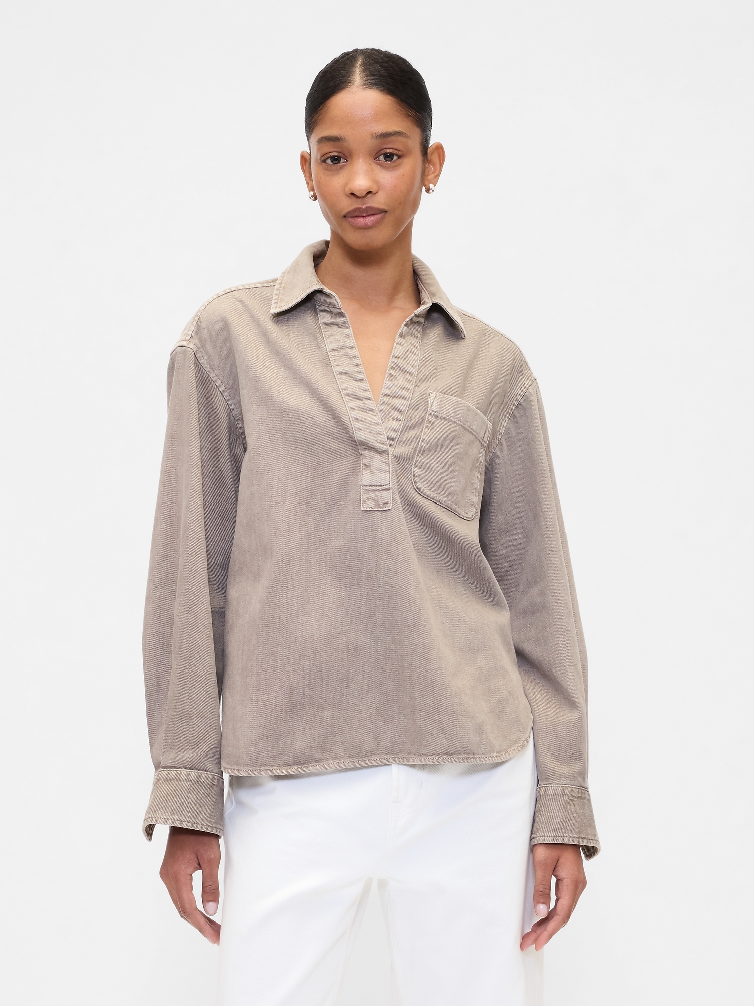 Denim Big Shirt - Brown