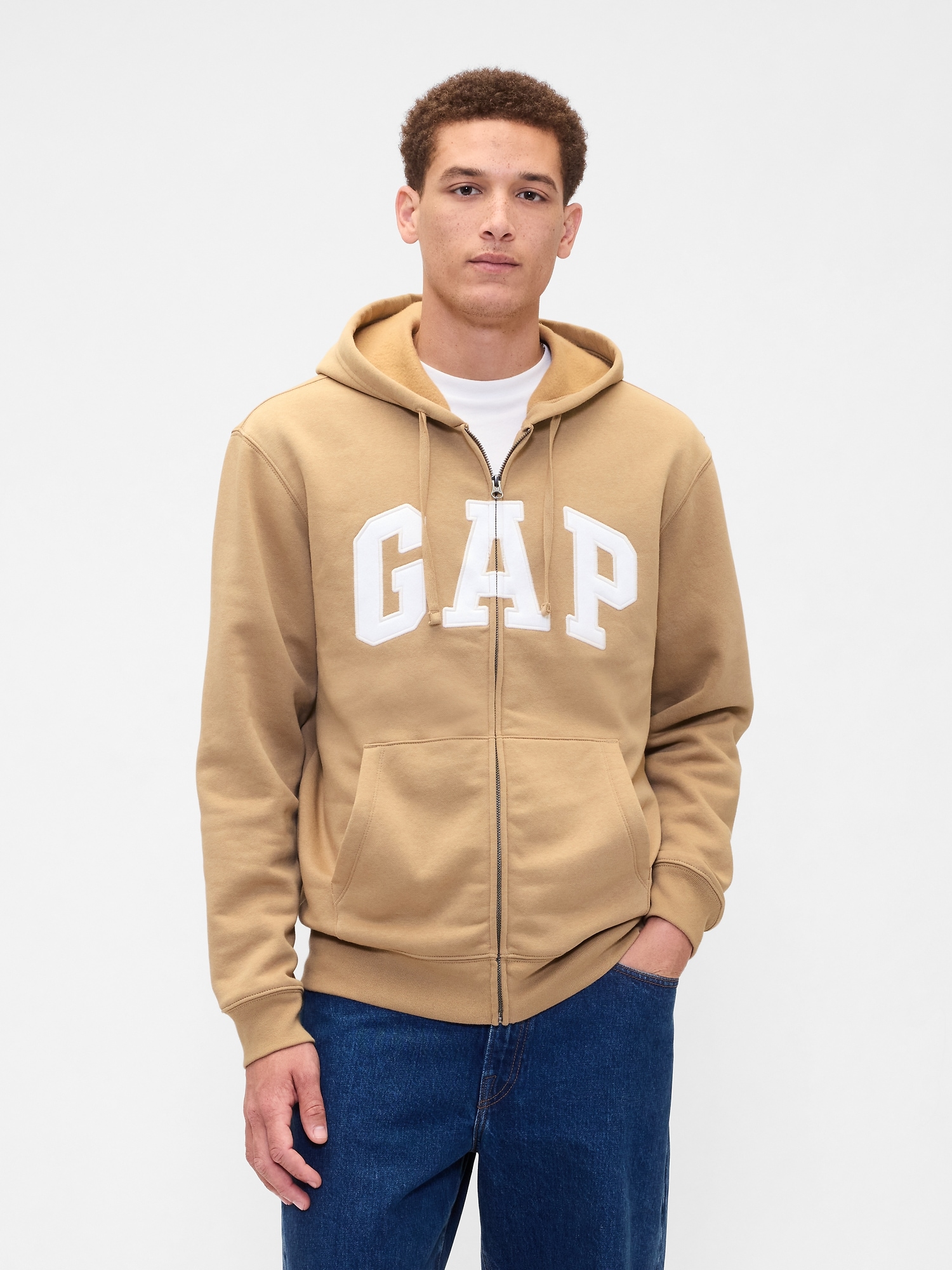Relaxed Gap Logo Zip Hoodie - Mojave Brown