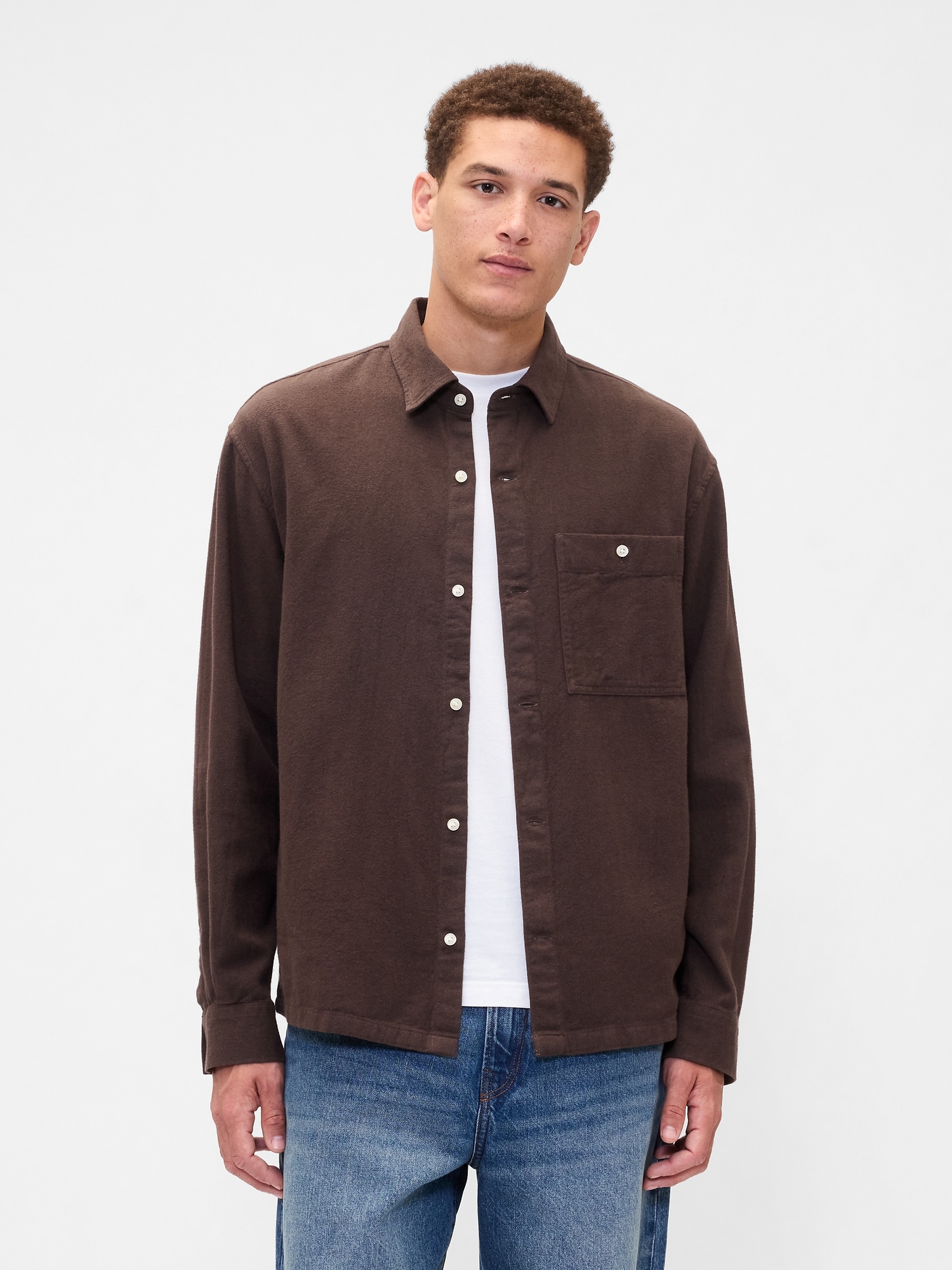 Flannel Shirt in Boxy Fit - Brown