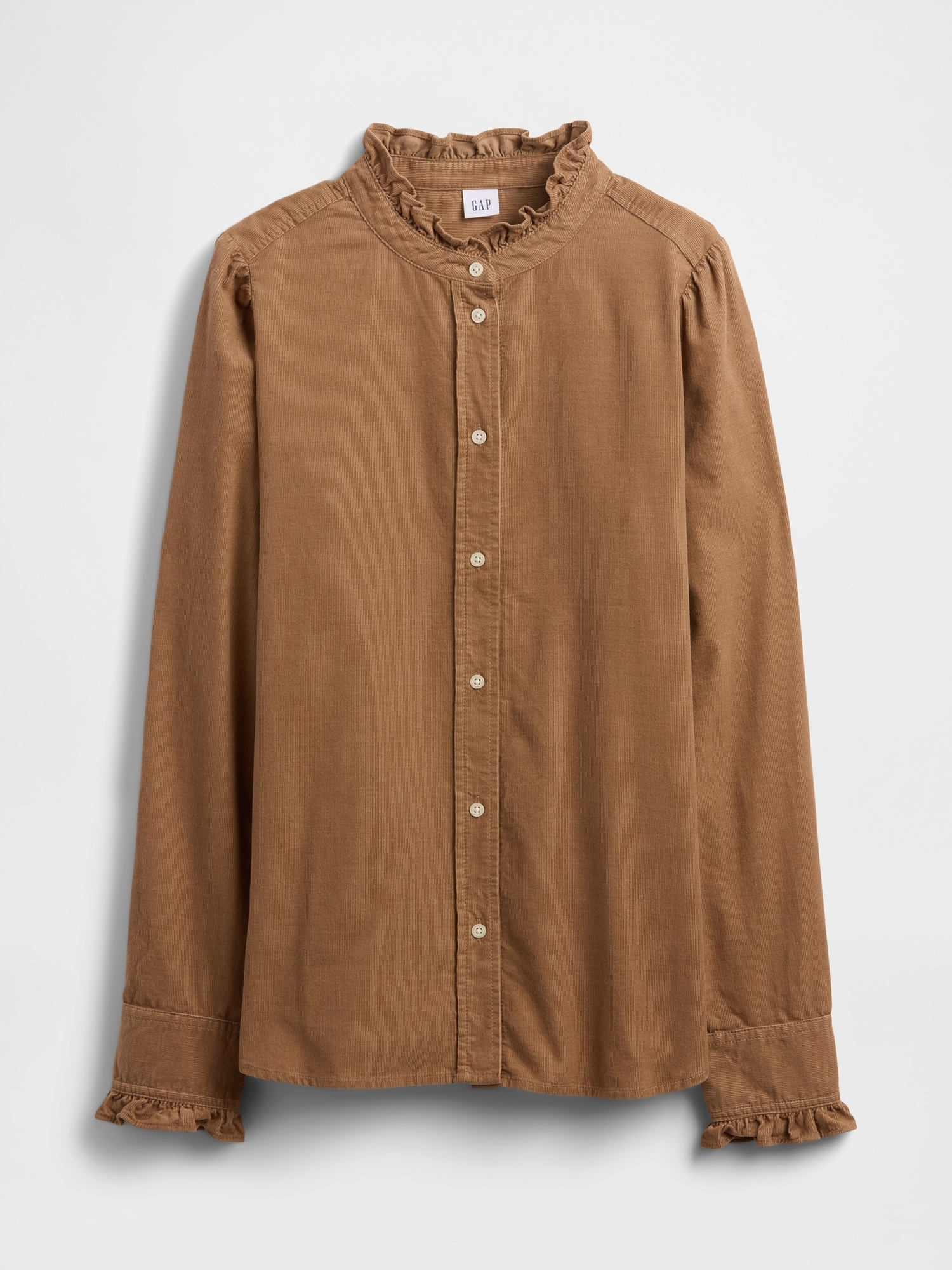 Gap Factory Corduroy Ruffle Shirt In Brown